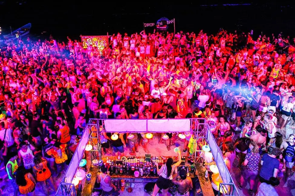 Full Moon Party crowd on Haad Rin Beach